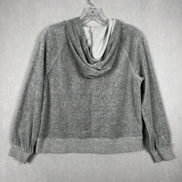 J.Crew Pullover Hoodie XS Gray Velvet Long Sleeve Pockets Relaxed Velour - Picture 7 of 9